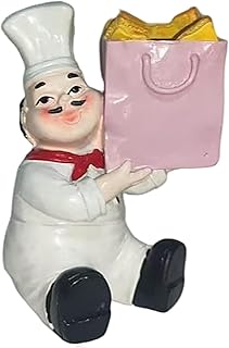Sitting Chef Figurine Sculpture Modern Decor Ornament Cooking Crafts Statue for Shop Cafe Cupboard Shelf Table, Pink