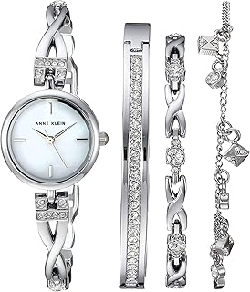 Women's Premium Crystal Accented Silver-Tone Watch and Bracelet Set