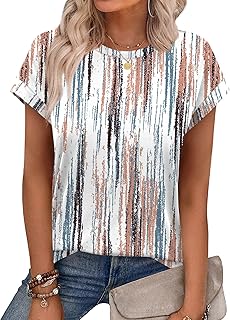 Womens Summer Tops Short Sleeve Shirts Crew Neck Cute Trendy Tunic Blouses (S-3XL)
