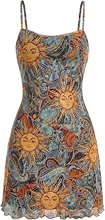 Women's Summer Mini Dress Vintage 90s Spaghetti Strap A Line Mesh Short Dresses Sun Dress