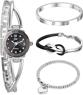 Women's Wrist Watch Bracelet Set: 4 Piece Waterproof Analog Quartz Wrist Watch Heart Beaded Bracelets Infinity Bracelet Diamond Bangle Bracelet Valentine's Day Gift for Her