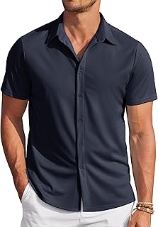 Mens Casual Wrinkle Free Shirts Short Sleeve Button Down Summer Stretch Dress Shirt