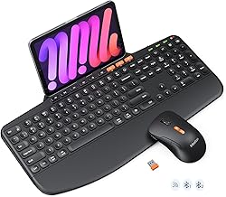 MEETION Wireless Keyboard and Mouse Combo, Ergonomic Keyboard with Wrist Rest, Tablet Holder, Scissor Keys USB/Bluetooth Rechargeable Keyboards, 4DPI Mouse, for Windows/Mac/PC/Laptop/Phone/Tablet