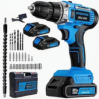 21V Max Cordless Drill Driver Kit with 2 Batteries & Fast Charger, 266 in-lbs Power Drill Set for Home Improvement, 3/8" Keyless Chuck, 2-Speed, 24+1 Clutch, 26-Piece Bit Set & Sturdy Case