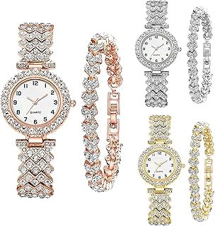 6 Pack Set Diamond Watches and Bangle Bracelet for Women Analog Quartz Wristwatch Jewelry Assorted Wholesales Silver Rosy Gold Ladies
