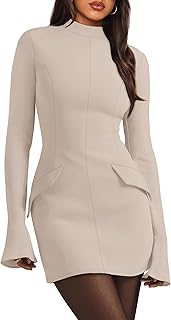 Women's Fall Long Sleeve Mock Neck Dress Basic Party Club Bodycon Mini Dresses