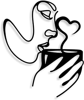 Oubasa Metal Wall Art Decor - 3D Black Metal Coffee Wall Art Bar Sign Decor, Woman Drinking Coffees Sculptures, Minimalist Wall Art for Kitchen Home Office Living Room Bedroom