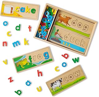 Melissa & Doug See & Spell Wooden Educational Toy with 8 Double-Sided Spelling Boards and 64 Letters Preschool Learning Activities, See & Spell Learning Toys for Kids Ages 4+