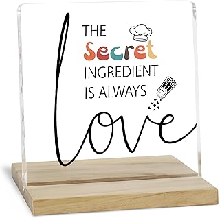 Secret Ingredient is Always Love Desk Decor Sign, Funny Home Kitchen Acrylic Plaque Decor