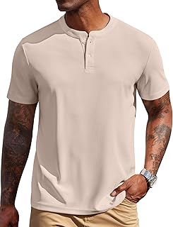 Men's Henley Shirts Short Sleeve Texture Casual Button Henley Summer Classic Basic Tee Shirts