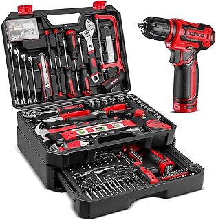 Drill Tool Set：Tool Kit with 12V Power Cordless Drill Hand Repair Tools Box with Drill, Home Tool Kits for Men & Women, Hand Drill Set Perfect for Homeowner, Diyer, Handyman - Red