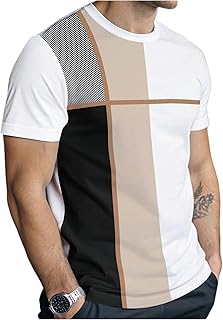 Men's Casual T Shirts Short Sleeve Crew Neck Color Block Graphic Tees Shirt Summer Tops