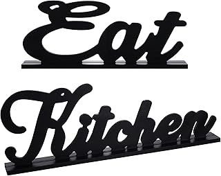 Jetec 2 Pieces Wooden Kitchen Signs Eat and Kitchen Table Signs Black Rustic Farmhouse Decoration Above Cabinet Decor Country Wood Letters Accessories for Counter Home and Living Room