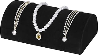 KUKUVR Velvet Half Moon Bracelet Display Stand, Pillow-Shaped Jewelry Bracelet Necklaces Pendant Chain Watch Holder Case for Women, Jewelry Organizer Storage Rack for Home Selling Show (Black)