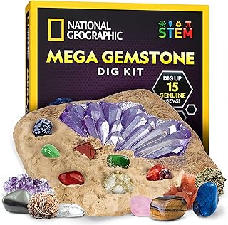 NATIONAL GEOGRAPHIC Mega Gemstone Dig Kit – Dig Up 15 Real Gemstones and Crystals, Science Kit for Kids, Gem Digging Kit, Gift for Girls and Boys, Mining Kit, Rock Collection