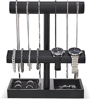 ProCase Watch Holder Stand for Men, Gift for Him Dad Father Boyfriend, Wood Jewelry Display Rack, Necklace Hanger Organizer for Chains Bracelets Rings -Black