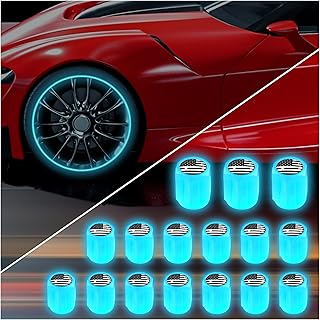16PCS Fluorescent Tire Valve Stem Caps,Luminous Auto Wheel Air Valve Cap,Universal Decoration Accessories for Car/SUV/Bicycle/Trucks/Motorcycles,Cool Car Gifts (Flag/Blue-16pcs)