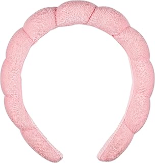 Conair Spa Makeup and Face Washing Headband, Pink Bubble Design, 1 Count, Ultra-Absorbent Microfiber Headband for Washing Face, Soft Terry Cloth, No-Squeeze, No-Pull Band Gentle on Hair and Head